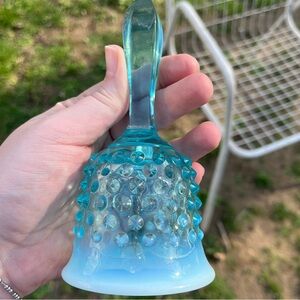 vintage Fenton opalescent blue hobnail glass bell